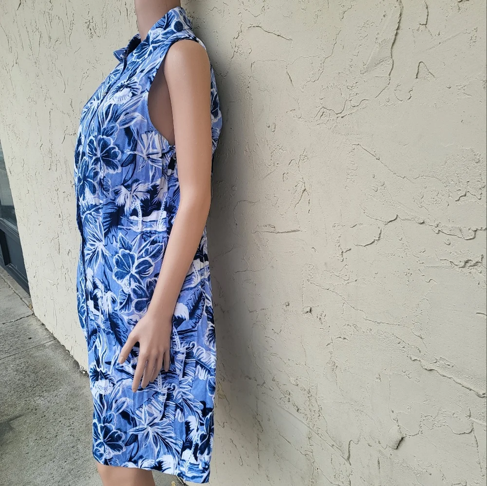 Blue and White Floral Print Tank Dress - Picture 3 of 5